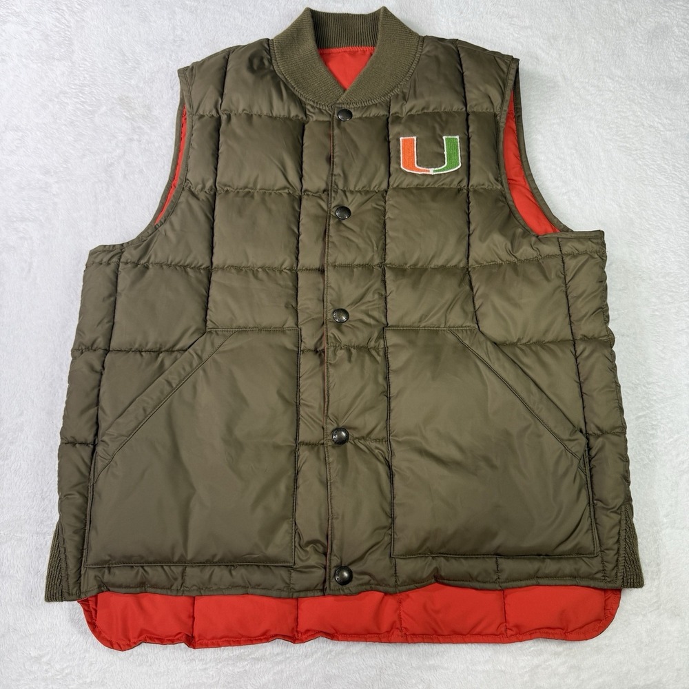 VINTAGE MIAMI HURRICANES Puffer Vest Jacket Mens Large Quilted Wool RARE